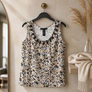 Josephine Chaus Women's Sleeveless Floral Tank Top with Beaded Neckline #971